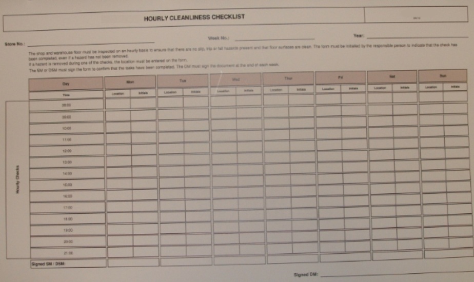 Cleanliness checklist